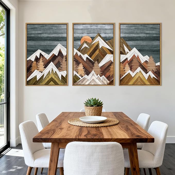 BINCUE Extra Large Mountain Wall Art Decor large Artwork Mountain Wall Decor 24x36 Inches Set of 3 Framed Painting for Living Room Bedroom Office