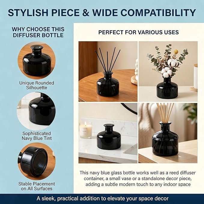 ericotry 1Pcs 200ml/6.7oz Empty Refillable Glass Diffuser Bottles Aromatherapy Jar Container Fragrance Accessories Use for DIY Replacement Diffuser Sticks Sets Essential Oils Crafts Decor