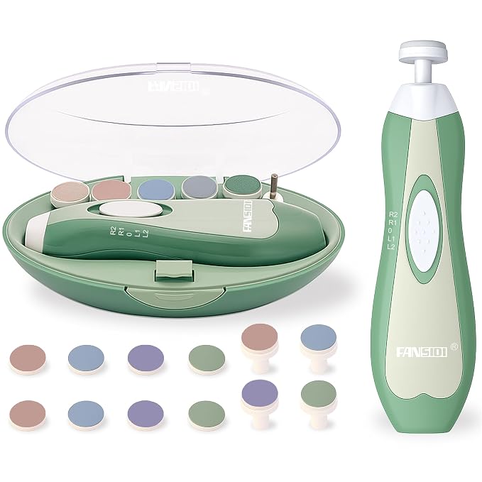 Fansidi Baby Nail Trimmer Electric, Easy & Safe Nail File for Newborn to Toddler, Whisper-Quiet Nighttime Use, Precise 4-Stage Grinding Heads, LED Light, 18-Piece Kit, Forest Green, Baby Shower Gift