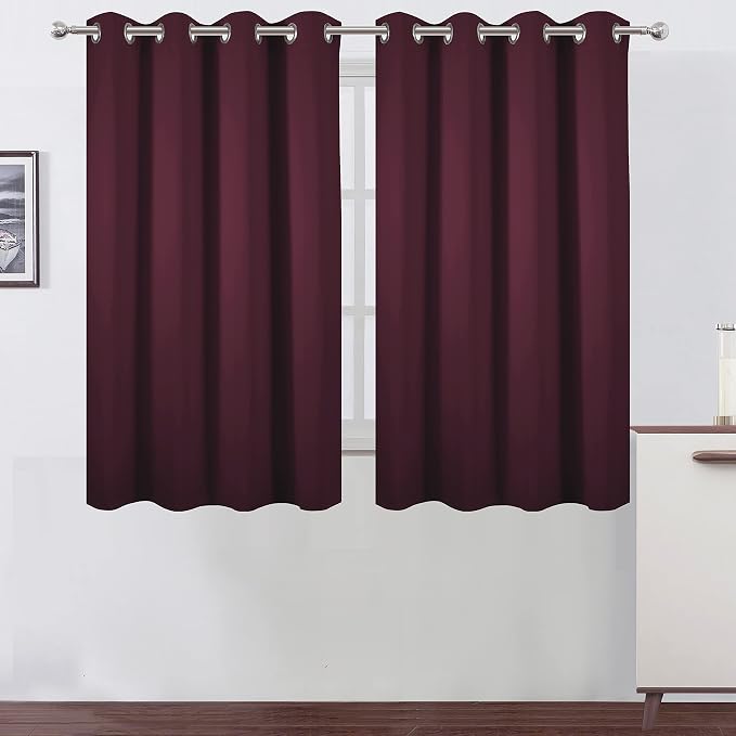 LEMOMO Blackout Curtains 52 x 45 inch/Burgundy Red Curtains Set of 2 Panels/Thermal Insulated Room Darkening Bedroom Curtains