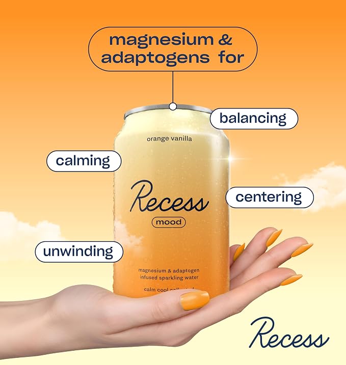 Recess Mood Magnesium Supplement Drink Calming Beverage, 12 Ounce (Orange Vanilla, 12 Pack)