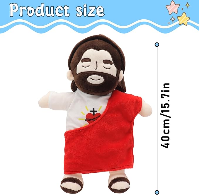 Officially Jesus Plush Breathing Soothing Stuffed Animal Heart of Jesus Toy Savior Doll for Church Sunday School Religious Easter Gift for Kids (Red)