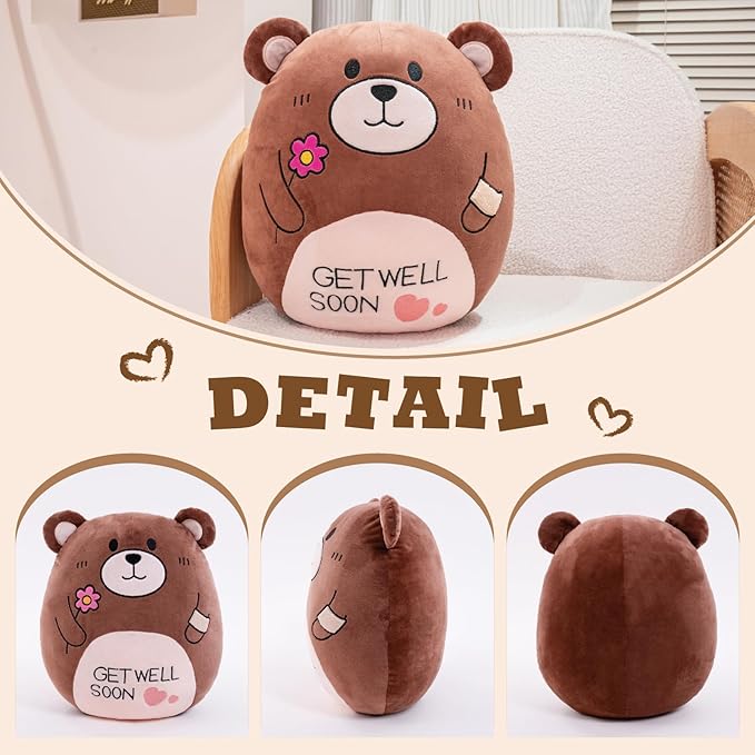 14.5“ Get Well Soon Teddy Bear Plush Pillow Soft Teddy Bear Stuffed Animal Body Pillow Gifts for Kids Girls and Boys After Surgery