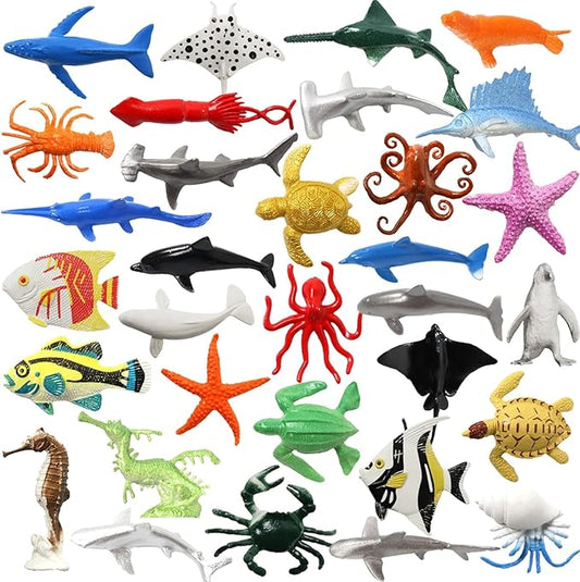 32 Pack Assorted Mini Vinyl Plastic Ocean Sea Animal Set, for who Ages 14 Years and up
