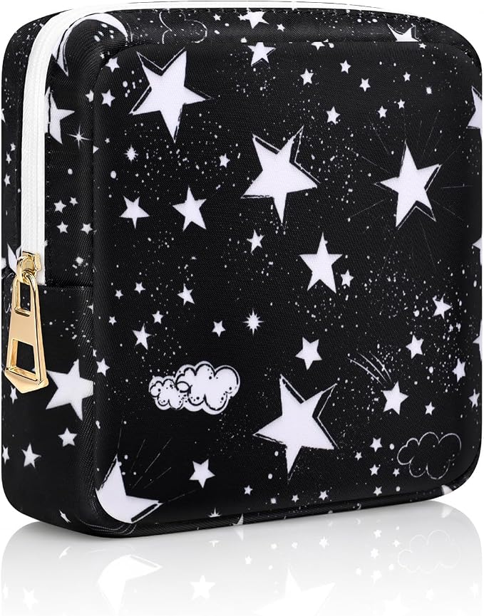 Canvas Period Pouch Discreet Sanitary Napkin Storage Bag Pad Bags | Menstrual Cup & Pad Holder, First Period Kit Storage, Feminine Bag for Women, Portable, Star Print