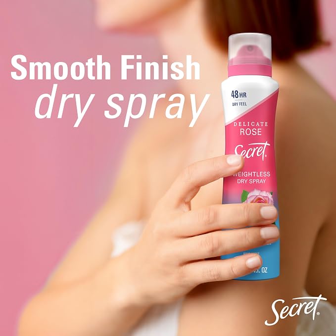 Secret Dry Spray Antiperspirant Deodorant for Women, 48hr Weightless Sweat & Odor Protection, Gentle on Skin, Delicate Rose Scent, 4.1 oz (Pack of 3)