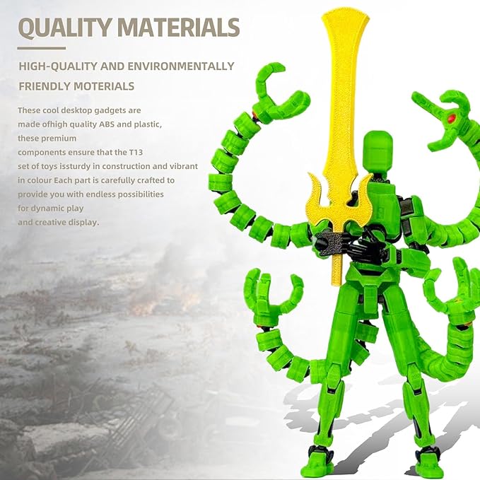 Already Assembled T13 Action Figure Accessories, T13 Multi-Jointed Movable,for Collectors Desktop Decorations t-13 Movability 3D Printed Toys (Luminous Green, 5.5 Inch)