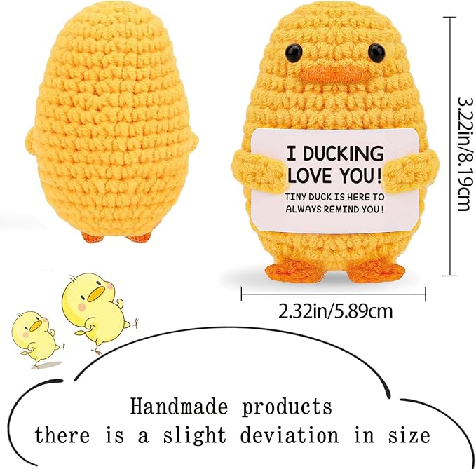 Stocking Stuffers for Men Women Adults Teens-Christmas Stockings White Elephant Gifts Emotional Support Crochet Duck with Positive Card