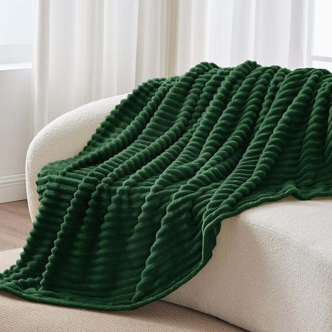 BEDELITE Striped Fleece Throw Blanket, Forest Green, 50"x60" | 300GSM Microfiber Fleece, Soft Cozy, Lightweight Warm, Double-Sided Plush, Machine Washable, Gift, Room Decor, for Couch Sofa
