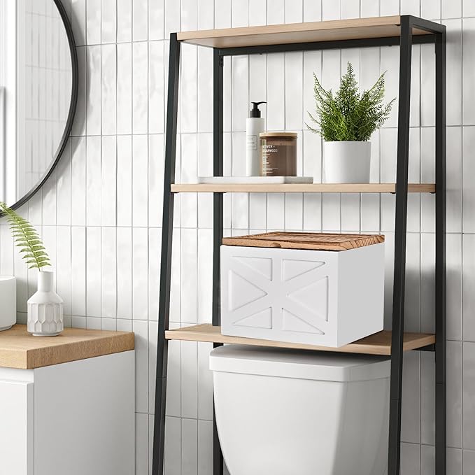 Tampon holder for bathroom，Feminine Product Organizer With Lid，Wood Tampon storage(White)