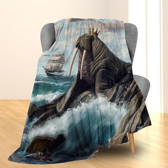 Majestic Walrus Blanket, Soft Warm Lightweight Animal Flannel Throw Blanket for Couch, Bed, Travel & Outdoor, Cozy Fluffy Fuzzy Blankets for Adults Kids, Home Decor 50×40 in