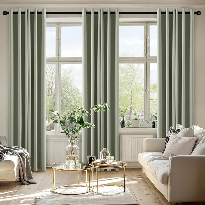 MIULEE Blackout Curtains for Bedroom 2 Panels 34 x 72 Inch Long Sage Green | Thermal Insulated, Living Room Darkening Grommet Drapes, Noise Reducing, Light Blocking Window Treatments