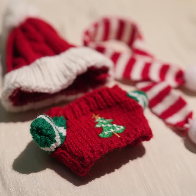 17cm Dolls Christmas Outfit - 3-Piece Clothing Set for Labubu Clothes ,Including a Knitted top, hat and Scarf Accessories, Christmas Clothes for Labubu Dolls Accessories- (No Doll)