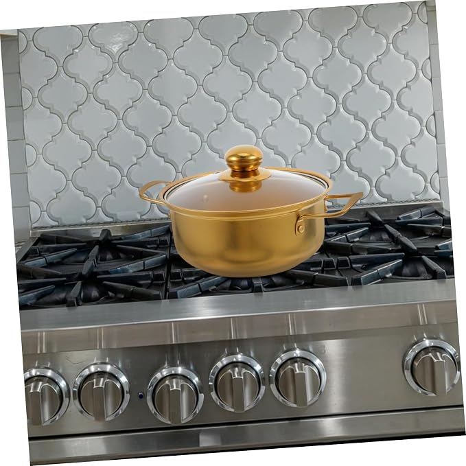 1 PCS Korean Ramen Pot, Stainless Steel Induction Cooking Pot with Glass Lid, Golden Soup Noodle Pan with Dual Handles, Metal Small Saucepan for Boiling Ramyun, Broth for Home Kitchen
