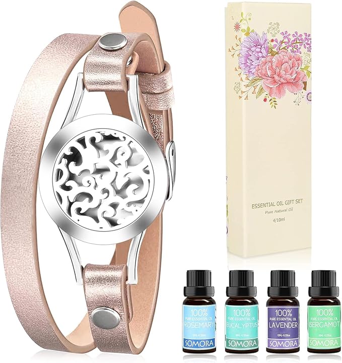 SOMORA Unique Gifts for Women - Valentine's Day Birthday Gifts for Women, Mom, Best Friend, Sister, Wife, Mothers Day Mom Gift, Aromatherapy Essential Oil Diffuser Bracelet Gift Set, Silver