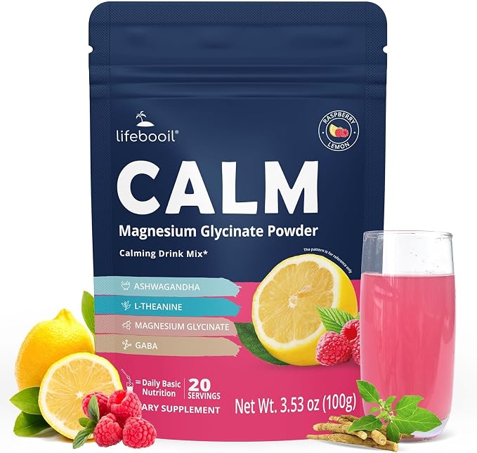 Calm Magnesium Powder, Calm Drink Mix with Magnesium Glycinate, Ashwagandha, Prebiotics, GABA, Vitamin D, L-Theanine, Sugar-Free Calm Support for Sleep, Stress & Relaxation | 20 Servings