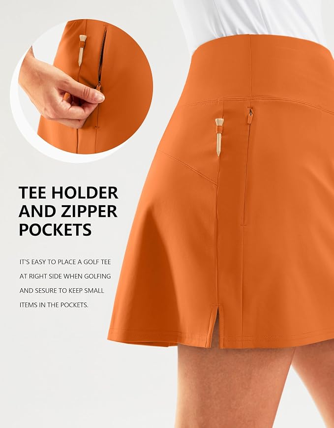 16" Golf Skirt with 2 Zipper Pockets | Tee Holder, Mesh Shorts, High Waisted, Casual, Pickleball, Athletic, Tennis, Skorts for Women