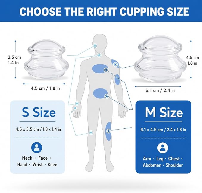ELERA Silicone Cupping Set for Face & Body, 4 Pcs Facial Cupping Therapy Kit, Lymphatic Drainage Tool & Fascia Massage Cups for Neck, Shoulder & Muscle Pain Relief (2 Medium, 2 Small)