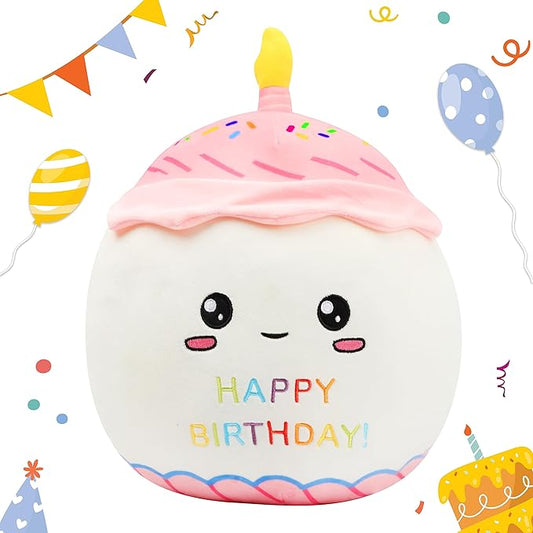 Easfan 12'' Birthday Cake Plush Pillow Soft Cake Plush Toy Cute Stuffed Animal Home Room Decoration Birthday Gifts for Kids Toddlers, Pink