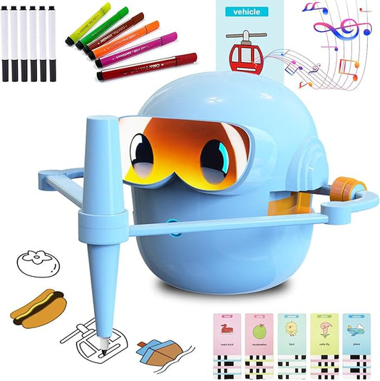 Custer's Night Drawing Robot for Kids - Montessori Painting Toys for 3 4 5 6 7 8 Year Old, Voice Interactive Educational Drawing Machine with 100 Cards,12 Colorful Pens & Music-Gift for Boys Girls B