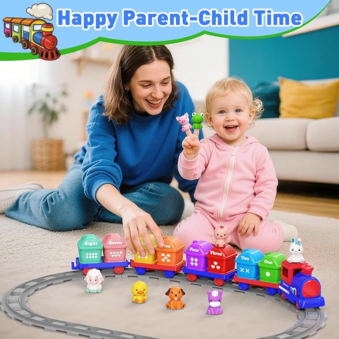 Learning Toys for Toddlers 1 2 3 Year Old,Electric Farm Train Set Toddler 2-4,Counting Matching & Sorting Montessori Train Toy with Farm Animals,Music,Light,Christmas Birthday Gift Baby Boy Girl(blue)