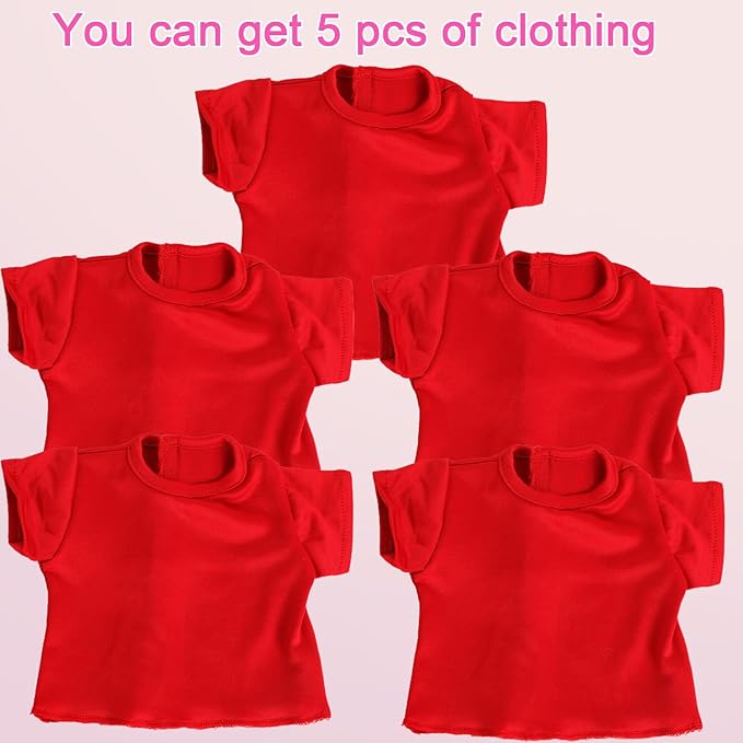 5-Piece Red T-Shirts for 17-18 Inch Bear Clthes Plain Short Sleeve Tees for DIY Customization