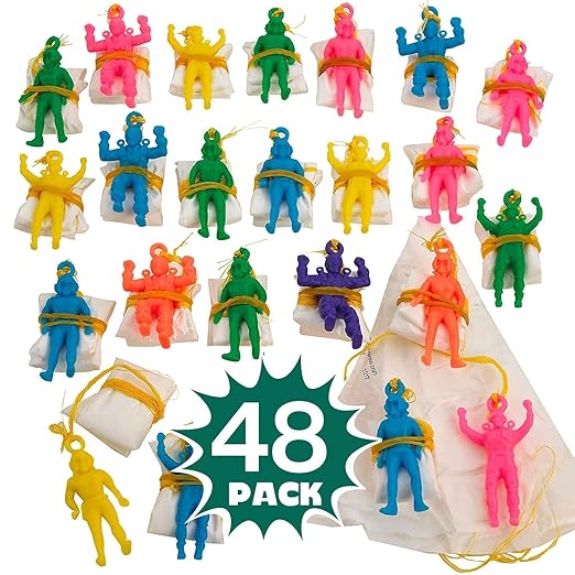 Kicko Mini Vinyl Paratroopers - 48 Pack Parachute Men - Assorted Colors Cool Airborne Army Guy Action Figures - for Kids, Boys, Girls, Party Favors, Bag Stuffers, Toys Prizes - 1.75 Inch