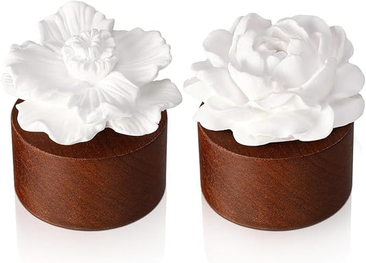 2 Pcs Ceramic Jasmine Diffuser Flower Passive Essential Oil Diffuser Flower Ceramic Aromatherapy Non Electric Battery for Home Office Tabletops Bathroom Decorative Birthday Ideal Gifts