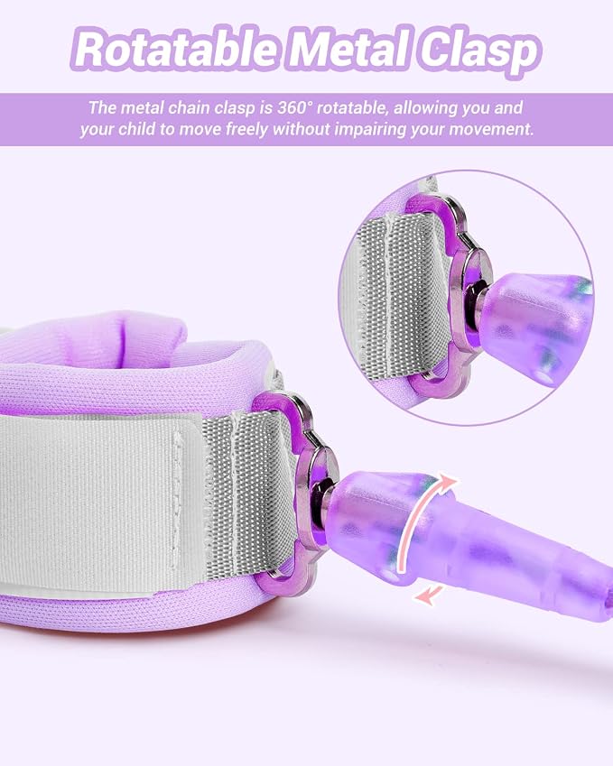 Dr.meter Anti Lost Wrist Link, 2 Pack Toddler Safety Leash with Key Lock, Reflective Child Walking Harness - Dual 8.2ft Length Blue & Purple Kids Leash for Store Mall Airport Theme Park Trip