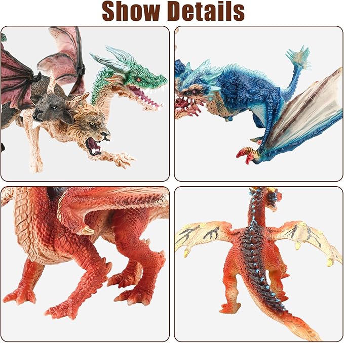 Mostop Dragon Toy Figures, 9’’ Realistic Battle Dragon Toys, 3 PCS Ancient Flying Dragon Figurines Plastic Fire Creature Dragon Models Decoration,Dragon Action Figure Kids Toys for Boys Girls Age 3+