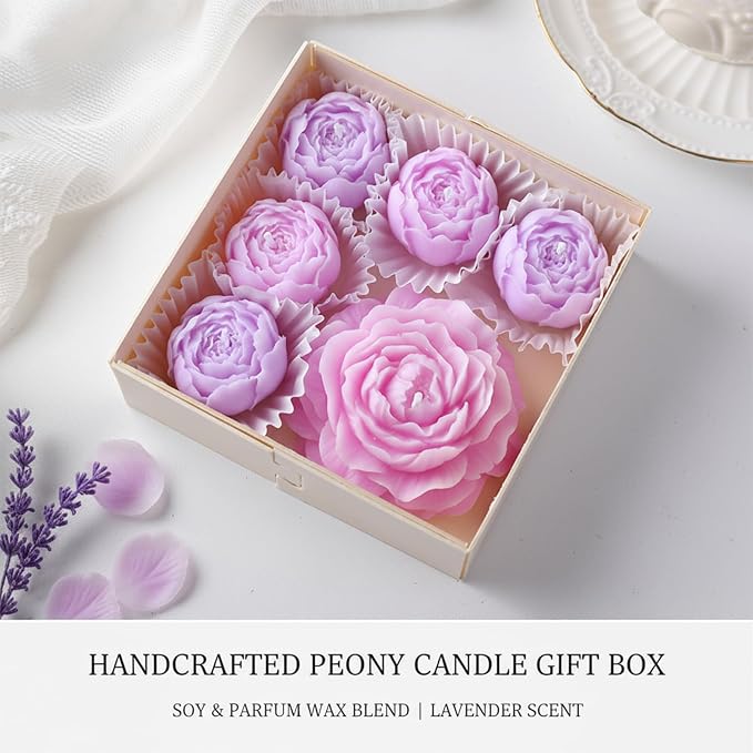 Flower Candles, Scented Floral Candle Rose Peony Shaped(Purple) | 6-Pack Handmade Aromatherapy for Spa Party Wedding Home Decor