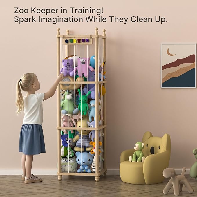 Stuffed Animal Storage, Wood Stuffed Animal Zoo Storage,3D Zoo Plaque Toy Organizer, Extra Large Capacity Plush Toy Cage,Stuffed Animal Holder,Gift for Nursery Playroom Kidroom Decor