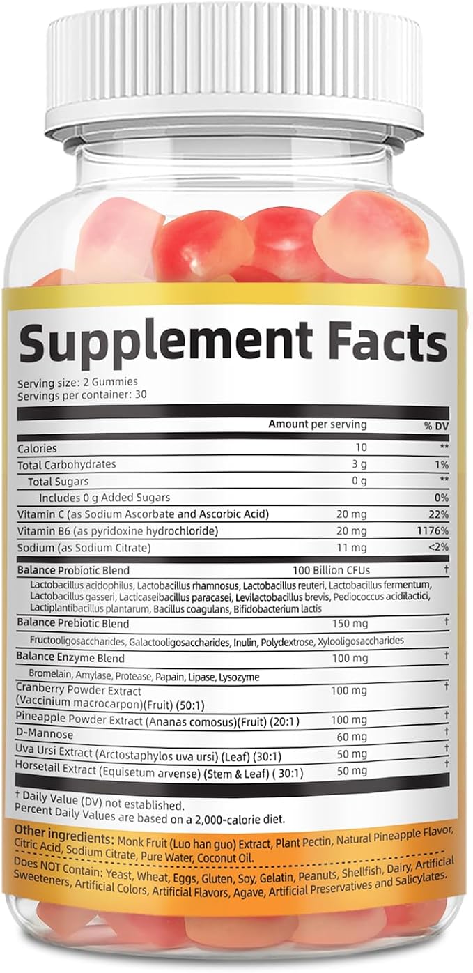 Migcopat Premium Feminine Balance Gummies – 2 Pack, Probiotic + Enzyme Blend for Digestive, Hormone & PH Balance, Pineapple Flavor, 120 Gummies