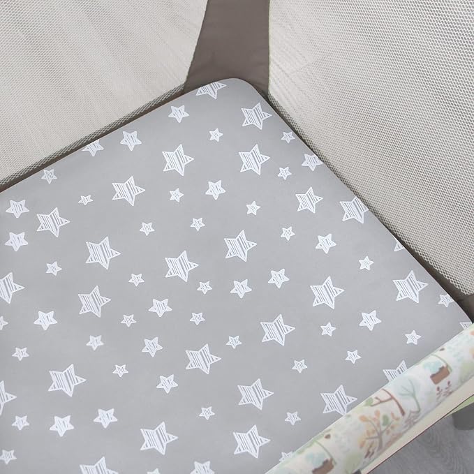 Pack and Play Sheets, 2 Pack Mini Crib Sheets, Stretchy Playard Fitted Sheet, Compatible with Graco Pack n Play, Soft and Breathable Material, Dinosaur and Grey Star
