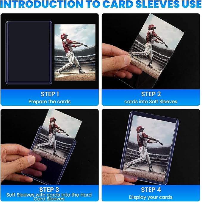 2000 Card Sleeves Top Loaders for Cards, 3" x 4" Hard Plastic Toploaders, Baseball Card Protectors, Trading Card Holder for Football Sports Cards (1000 Toploaders + 1000 Penny Sleeves)