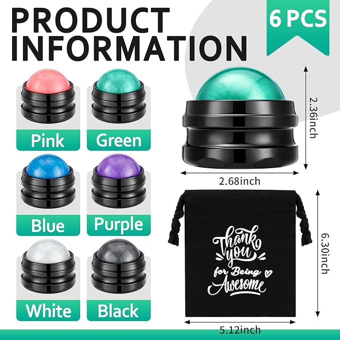 6 Pcs Massage Roller Ball Bulk Handheld Manual Roller Massager Drawstring Cotton Bag Handheld Relax Tool Sore Muscles Joint Pain Relief Relaxing Full Body