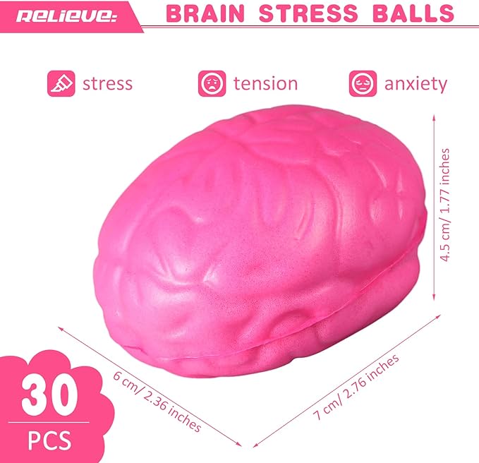 Jenaai Brain Stress Ball Halloween Squeeze Toy 2.76 Inch PU Hand Muscle Exercise Pressure Ball Funny Stress Relief Toy for Adults Improving Grip Strength Release Pressure(Colorful)