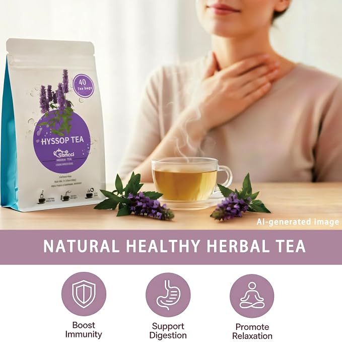 Samcci - Hyssop Tea, 40 Teabags, 1.5g/bag - Premium Hyssop Tea bags - No Additives - No Preservatives - Support Digestion & Promote Relaxation
