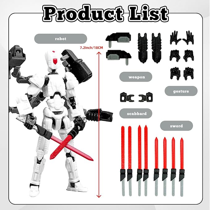 Assembly Completed T13 Action Figure，T13 mision 13 figuras originales 3D Printed Toys Nova 13 Action Figures Desktop Decorations for Game Lovers Toy (White, 8 Inch)