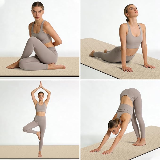 10mm0.4"TPE Yoga Mat Thick Wide Large for Home Workout Carrying Strap | Non Slip Exercise Mats Cushioned Joint-Friendly Stable,76"x28"Extra long Tapis Entrainement Au Sol Fitness,Pilates Gym Travel