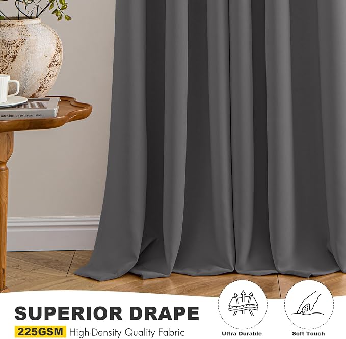 MIULEE Blackout Curtains for Bedroom 2 Panels 40 x 72 Inch Long Gray | Thermal Insulated, Living Room Darkening Grommet Drapes, Noise Reducing, Light Blocking Window Treatments