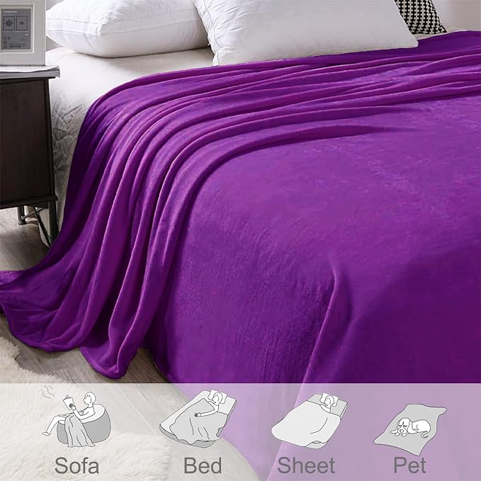 Exclusivo Mezcla Soft Large Fleece Throw Blanket for Couch, Purple | 50x70 Inches, Double-Sided Brushed Flannel, Lightweight Plush Cozy Blanket for Home Decor, All Season, Machine Washable