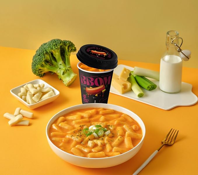 BBOM Cup Tteokbokki, Korean Rice Cake, Ready-to-Eat Microwave Meal, Chewy & Soft Texture, Easy K-Food Snack – Spicy/SpicyRose/Extreme Hot_1 Cup (Spicy Rose)