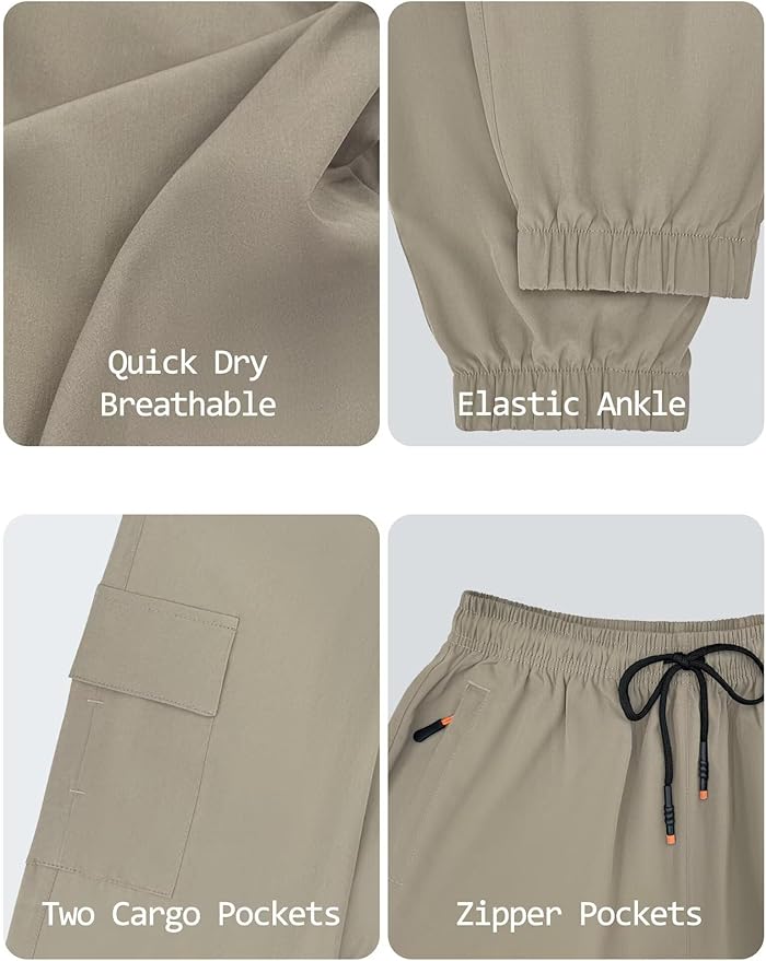 Boys Cargo Joggers Youth Quick Dry Athletic Pants Lightweight Hiking Jogger Pants with Zipper Pockets