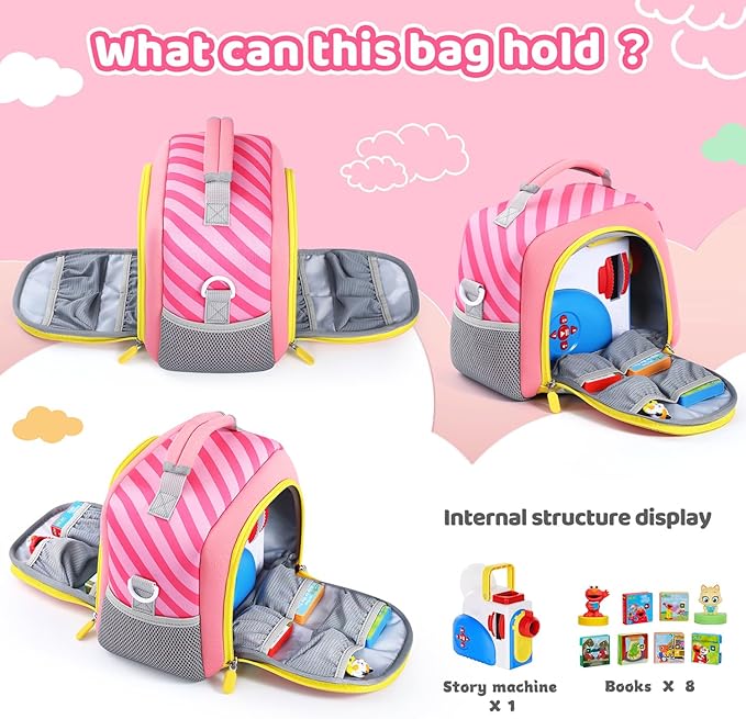 Carrying case Bag Compatible with Little Tikes Story Dream Machine Books Starter Set，Storage for Storybook, Audio Play, Character Travel Bag(Pink)