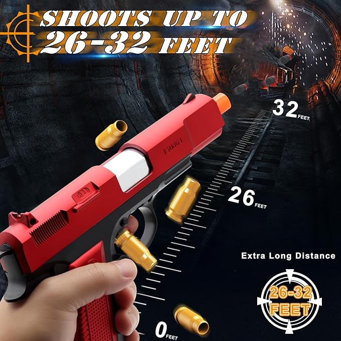 Toy Pistol Guns Toys for 8 9 10 11 12 13+ Year Old Boys Kids, Sports & Outdoor Play Toys Gun with Soft Bullet & Shell Ejecting, Red Fidget Toy Guns for Boys 8-12, Kids Gifts for Birthday