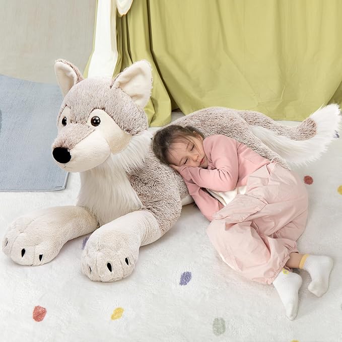 MaoGoLan Large Wolf Stuffed Animal for Boy, Giant Wolf Plush Toy for Girl, Stuffy Coyote for Kid, Realistic Stuffed Coyote Plush Pillow for Baby Shower, Birthday Gifts or Party Favor, 47 inches