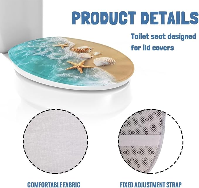 Starfish Toilet Seat Lid Covers for Bathroom Shell Toilet Bowl Cover Lid with Elastic Universal Fit Elongated Oval Round Lid Bottom Soft Bathroom Replacement Easy to Clean