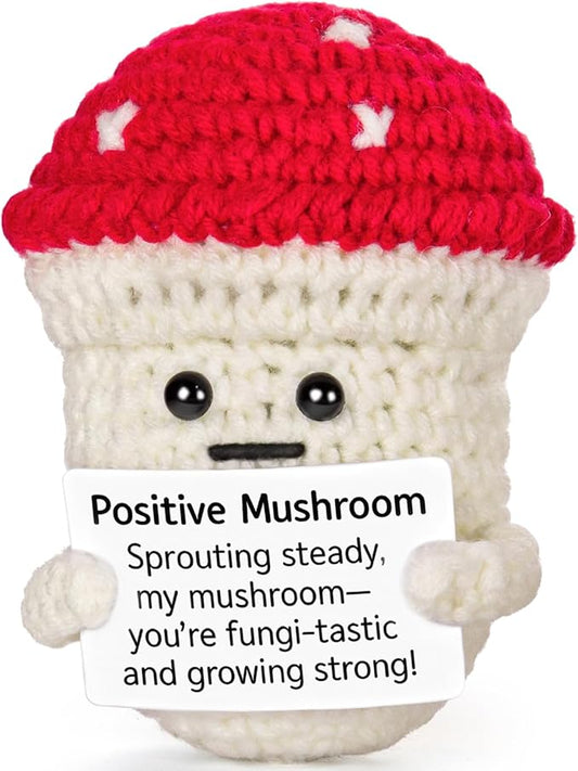Emotional Support Crochet, Positive Crochet Mushroom, Encouragement Gifts for Women Men Birthday Christmas Self Care Friends Coworkers Relaxation Gift Desk Home Fall Decor Inspirational Support