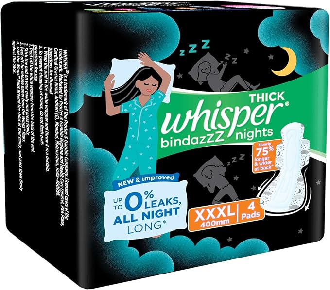 Whisper Ultra Night Sanitary Pads for Women, XXXL 4 Napkins